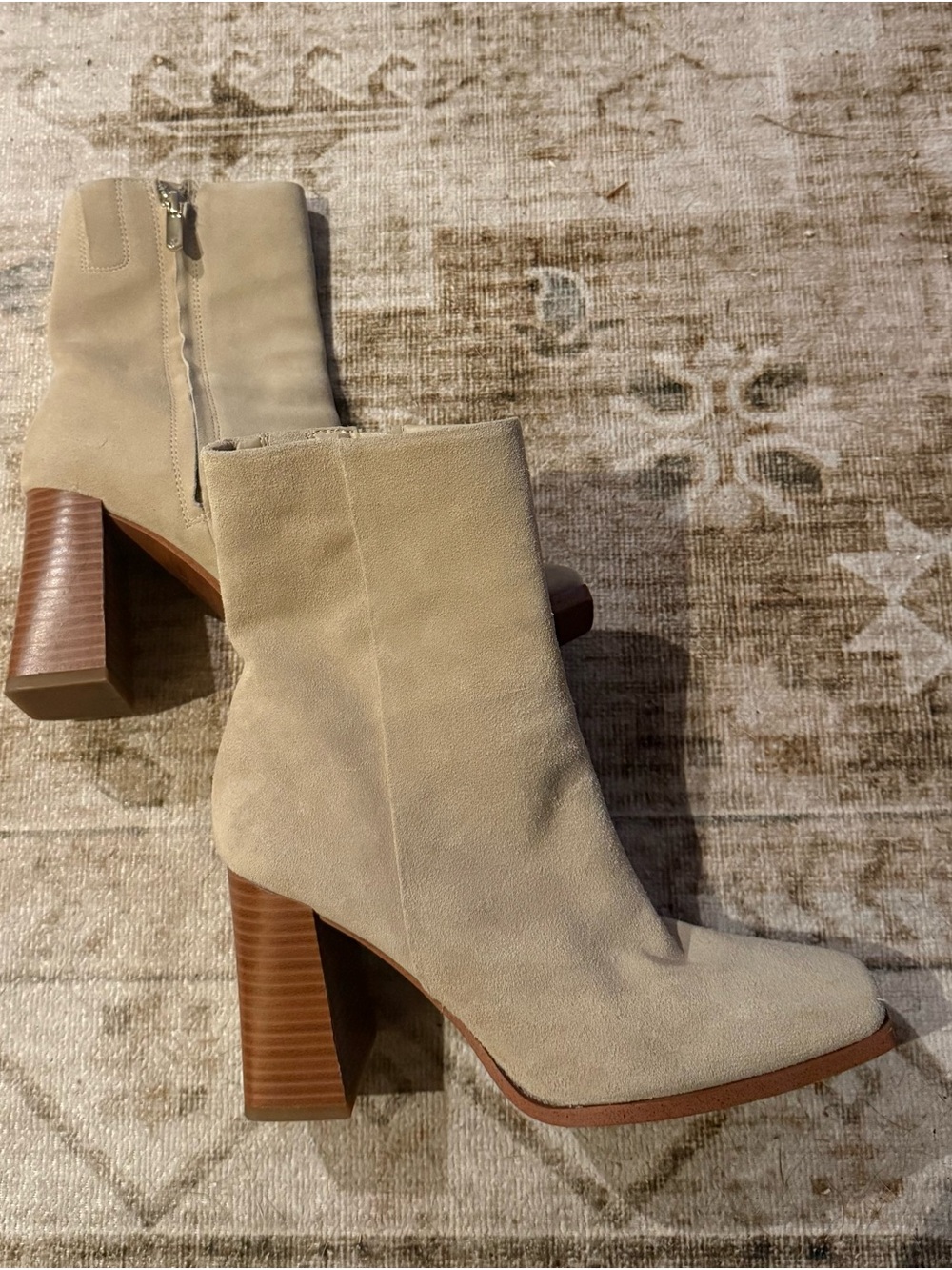 Sam Edelman Cream Suede Block Heel Ankle Boots